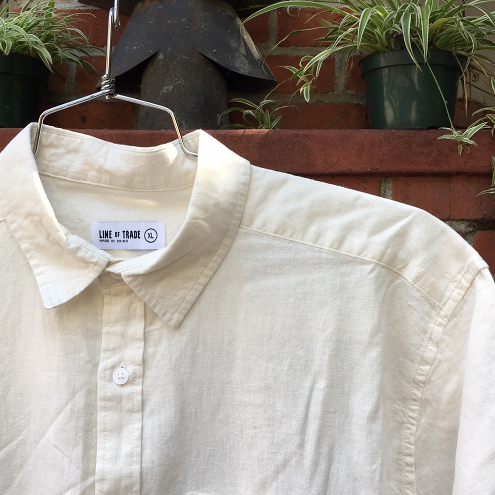 Off White Linen Short Sleeved Button Down
